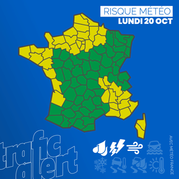 Vigilance météo jaune liée aux orages, vent et fortes pluies